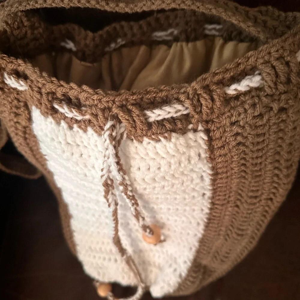 Handcrafted bohemian style hobo hand knit crochet bucket handbag tote purse
